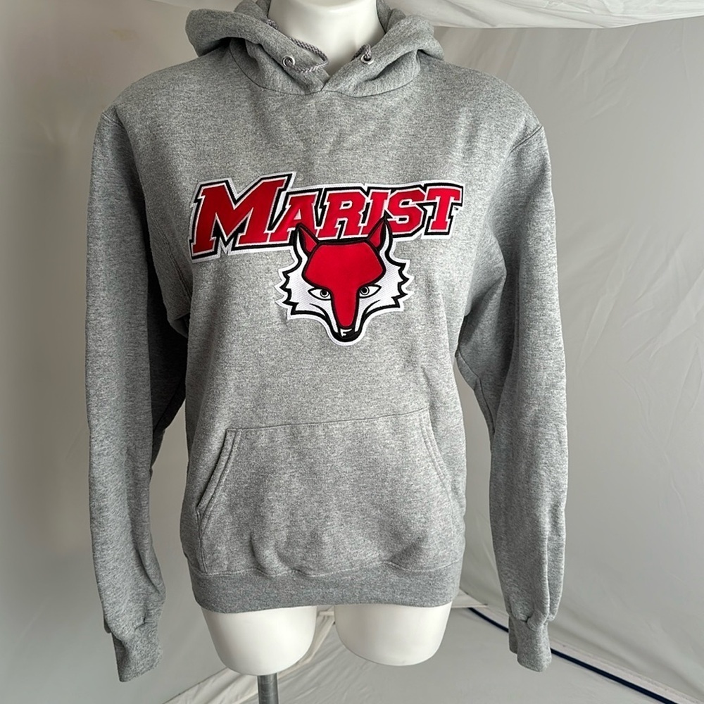 Champion Marist College Red Foxes heather gray logo front pocket hoodie